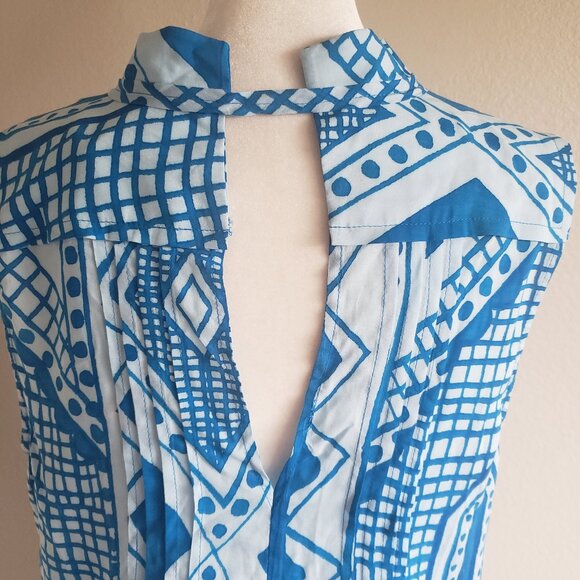 Plenty by Tracy Reese Top Blue Lightweight Soft Pleated Hi Low Geometric Size M - Picture 6 of 8